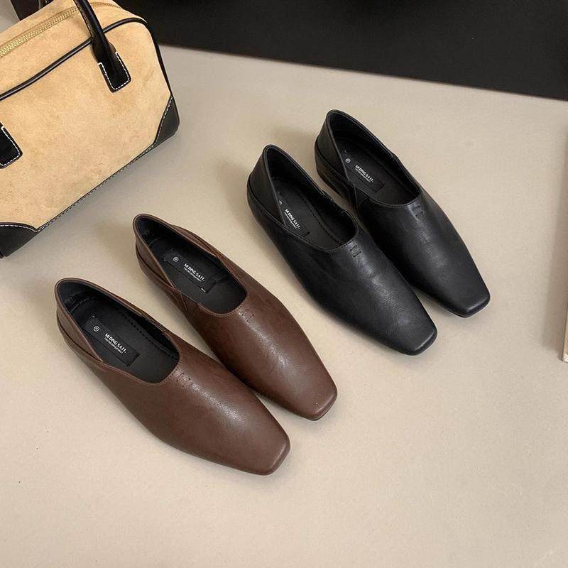 潮牌小皮鞋女秋冬新款法式复古通勤软皮平底一脚蹬乐福鞋方头单鞋,淘宝优惠券,粉丝福利购,淘宝优惠卷