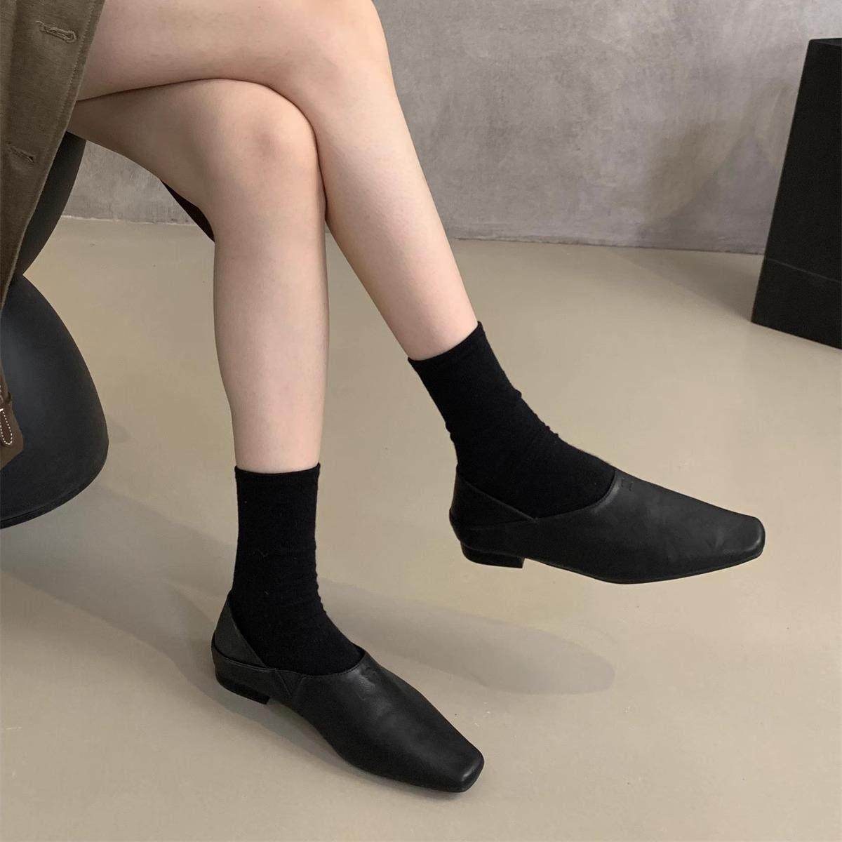 潮牌小皮鞋女秋冬新款法式复古通勤软皮平底一脚蹬乐福鞋方头单鞋,淘宝优惠券,粉丝福利购,淘宝优惠卷