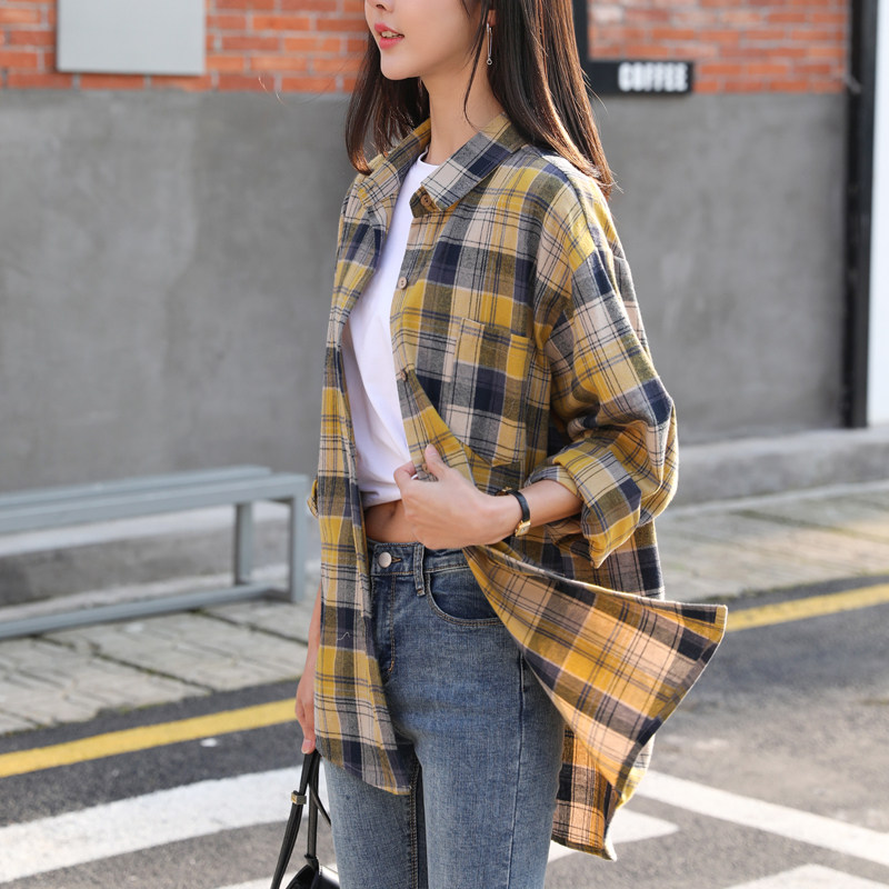 2020春秋格子韩版长袖设计感bf衬衫 耶芙茹衬衫