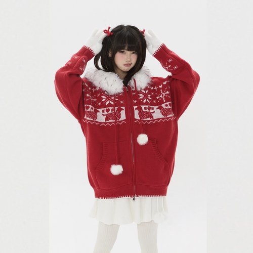 【零碎岛屿】美式国潮费尔岛小狗提花毛领毛衣秋冬小众针织衫上衣 - 图1