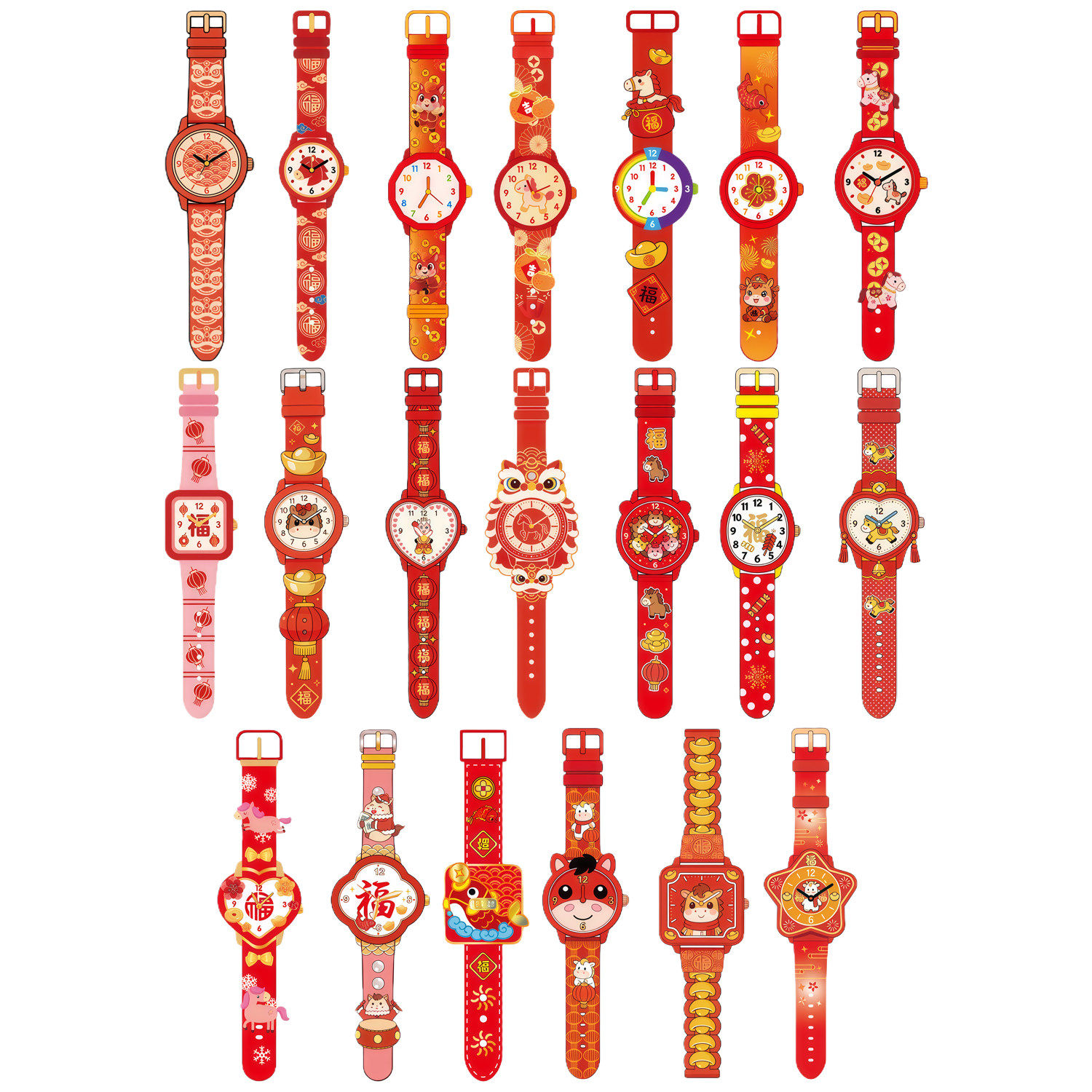新年贴纸女孩儿童手表纹身贴夜光卡通贴画安全防水马年醒狮钟表时钟装饰过年宝宝贴纸水转印贴可水洗小马贴纸,淘宝优惠券,粉丝福利购,淘宝优惠卷
