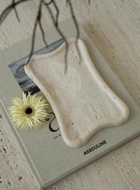 原创风格Wabi-Sabi风格大理石石灰华托盘高端珠宝存储托盘入口装