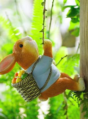 可爱爬藤小兔子挂件家居装饰品动物壁挂户外庭院阳台造景装饰盆挂