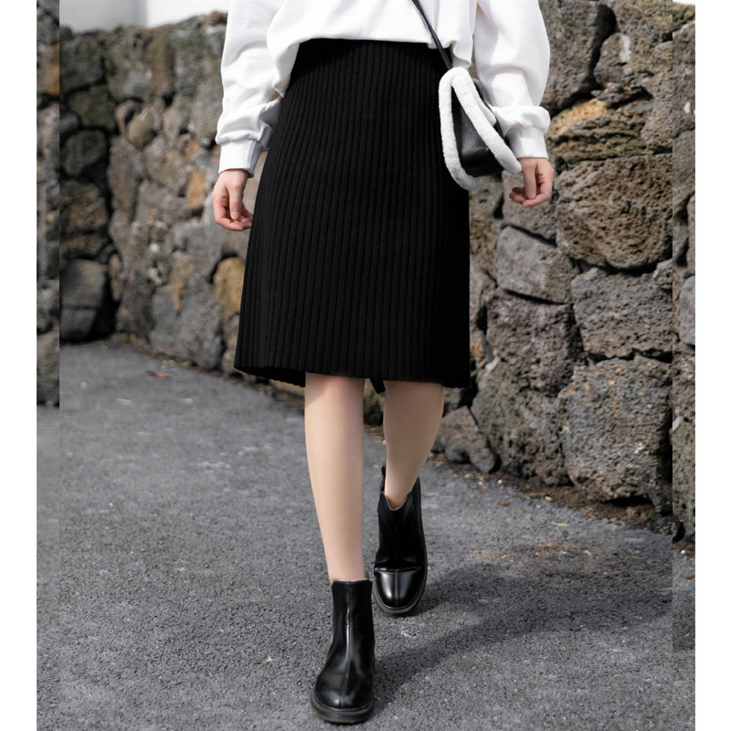 大码不开叉针织直筒中长款半身裙 颜筱半身裙