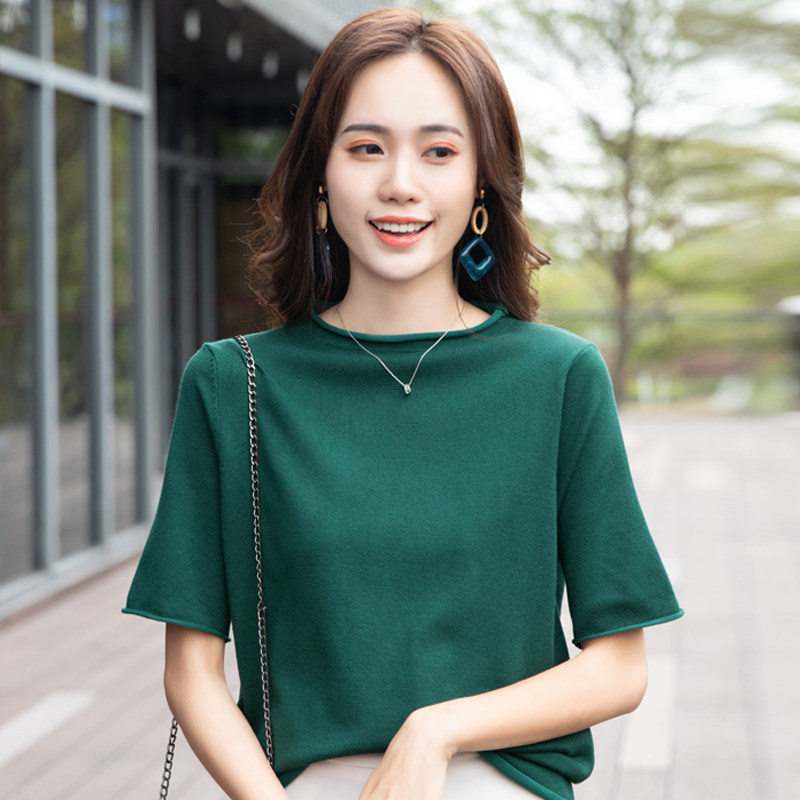 大码半高领五分袖打底中袖针织衫 颜筱毛针织衫