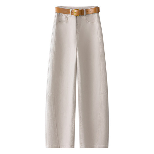 橙色软牛仔弯刀裤女春季2026新款高腰显瘦慵懒风直筒阔腿裤子春秋 - 图3