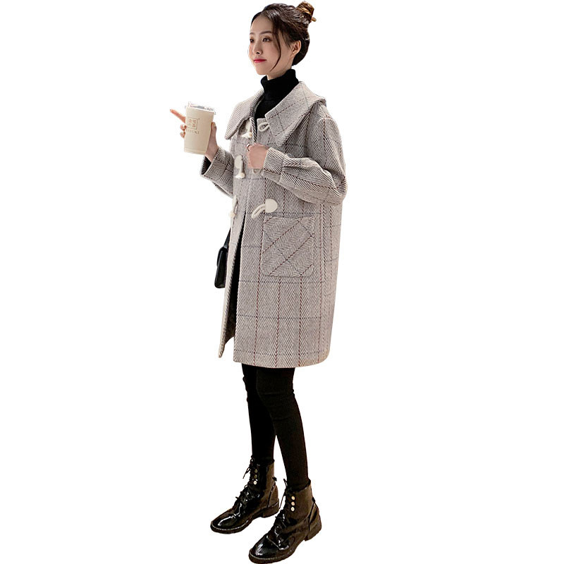 毛呢外套秋冬2020年流行新款格子 伊姿诗航毛呢外套