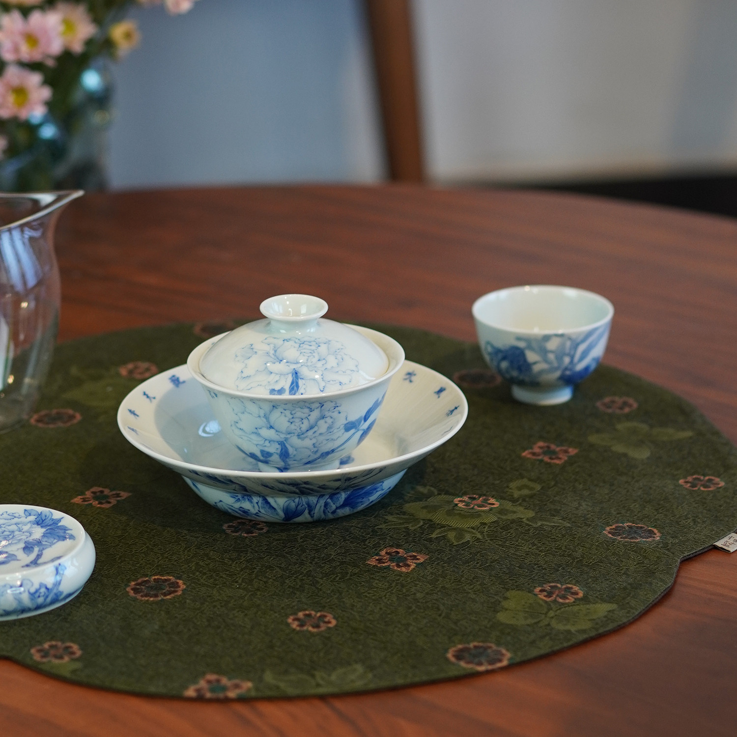 慢蓝茶席真丝香云纱海棠圆形垫子新中式禅意双面轻奢布艺桌旗41cm,淘宝优惠券,粉丝福利购,淘宝优惠卷