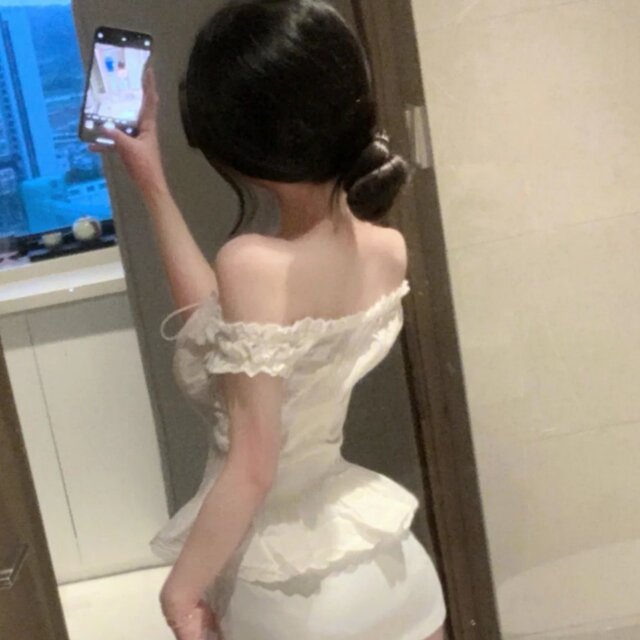 Korean sexy embroidered lace shirt high waist skirt