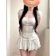 Korean style sweet square neck top high waist slimming skirt