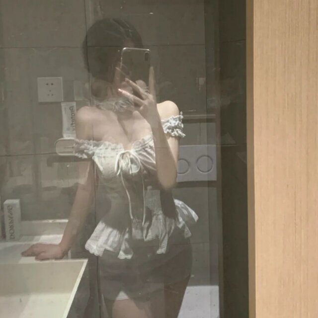 Korean sexy embroidered lace shirt high waist skirt