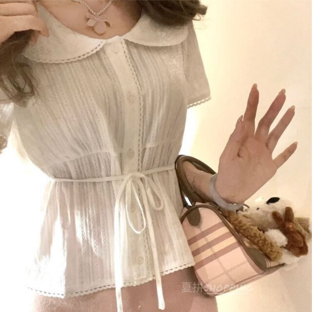 French sweet doll collar top high waisted hip skirt