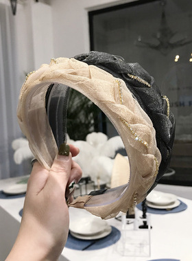 韩版发饰头箍女蕾丝网纱发窟手工编织麻花辫子链条发箍 hair band