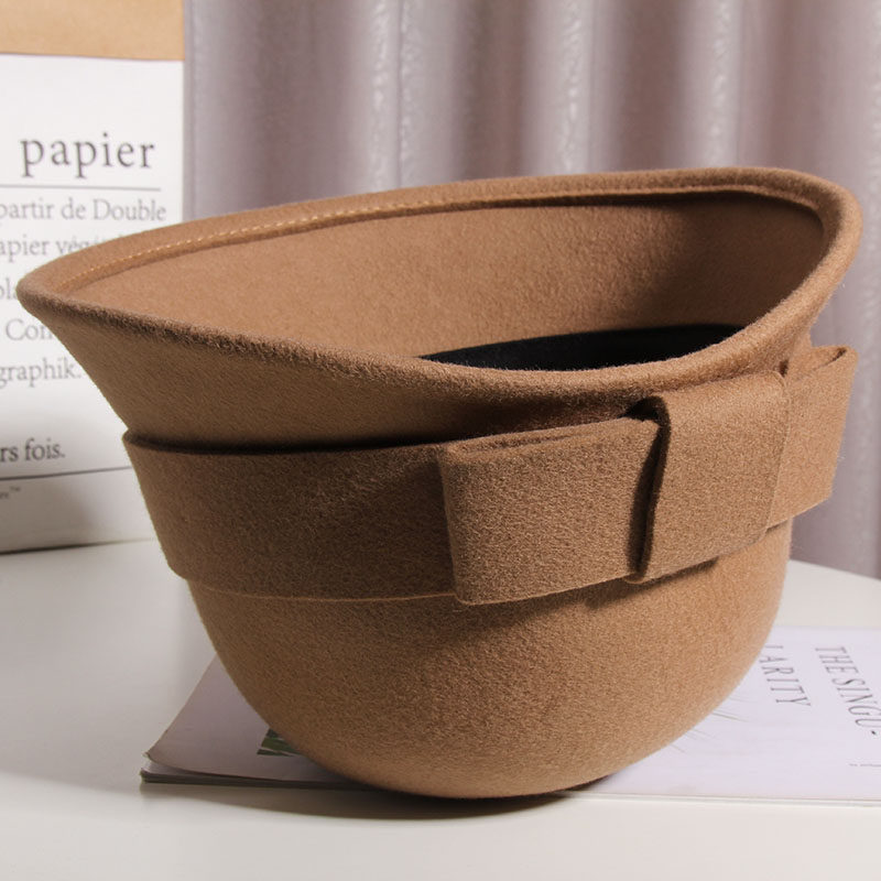 秋冬韩版蝴蝶结羊毛呢英伦渔夫帽 古仙蔓帽子