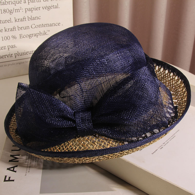 英伦复古优雅蝴蝶结麻纱夏防晒礼帽 古仙蔓帽子