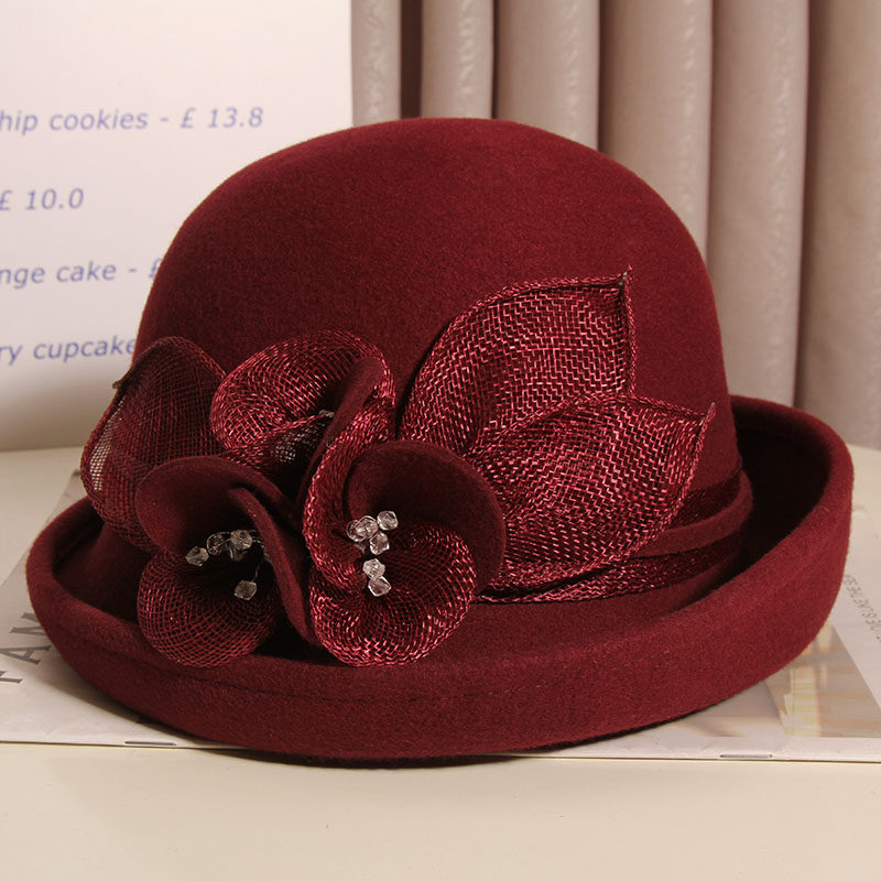 秋冬英伦复古羊毛呢卷边渔夫盆帽 古仙蔓帽子