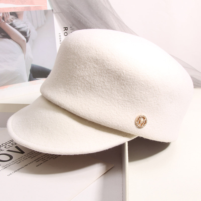 秋冬羊毛呢水钻英伦名媛字母鸭舌帽 古仙蔓帽子