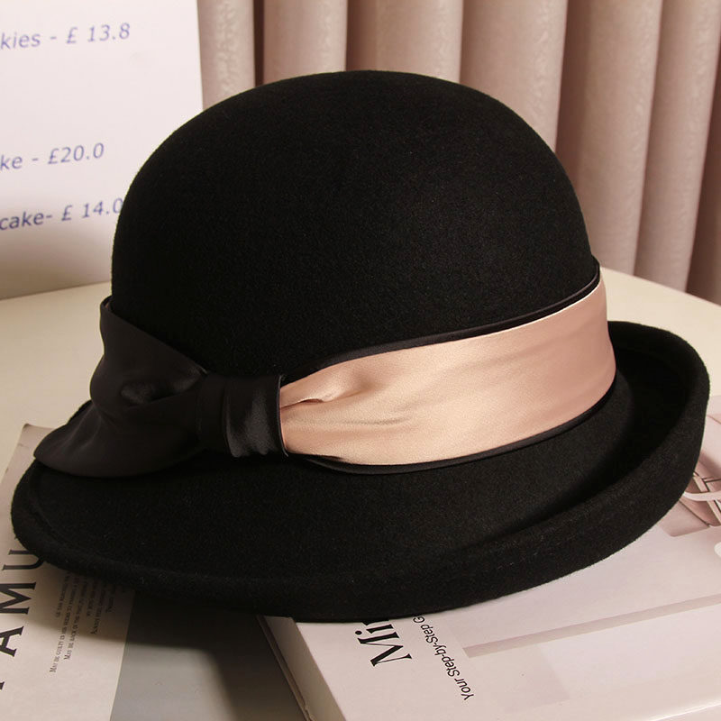 法式赫本风羊毛呢秋冬卷边渔夫帽 古仙蔓帽子