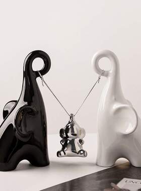 贝汉美创意轻奢风陶瓷大象摆件家居客厅电视柜酒柜装饰品乔迁礼物