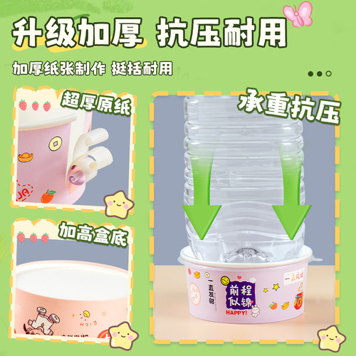 一次性国潮牛皮纸碗餐盒沙拉碗外卖打包盒带盖圆形加厚饭盒食品级 - 图2