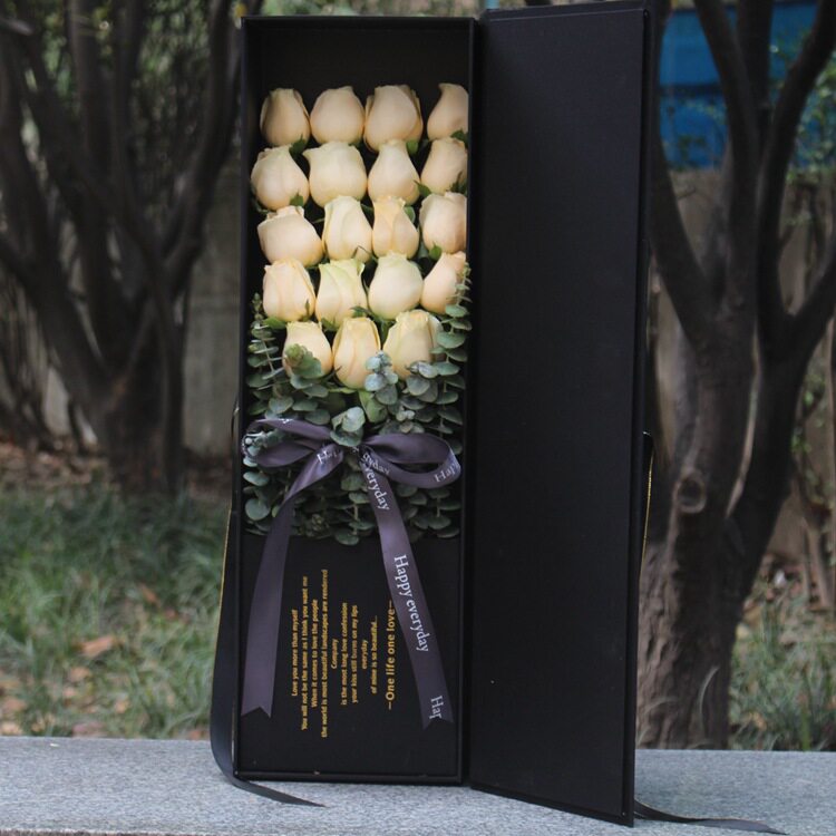 武汉鲜花同城速递 19/33朵红香槟白粉玫瑰绅士礼盒生求婚祝福鲜花