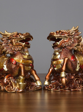 黄铜麒麟摆件彩铜工艺品公司乔迁开业礼品