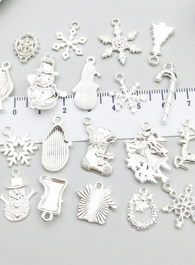 1个新款亮银圣诞节雪人雪花系列吊坠挂件diy手链项链饰品配件