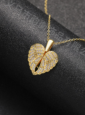 高级感爱心天使翅膀满钻嘻哈开合心形翅膀吊坠里面可打字锁骨链