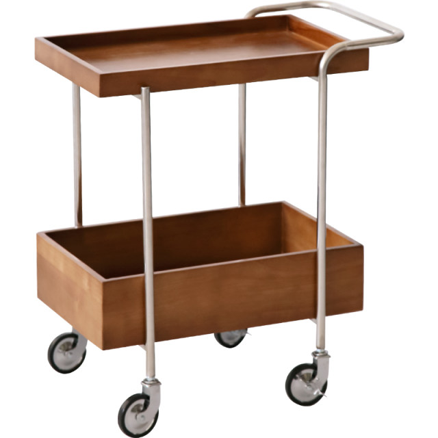 Nordic movable trolley stainless steel household storage trolley ins style wood color sofa side storage rack