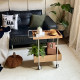 Nordic movable trolley stainless steel household storage trolley ins style wood color sofa side storage rack