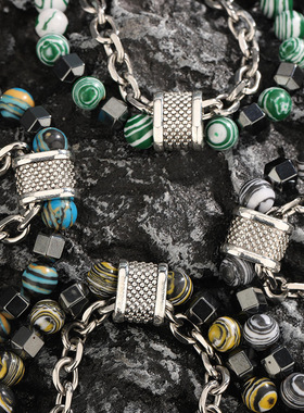 优选新中式不锈钢手链男高级感转运珠手串孔雀石手饰女义乌热销配