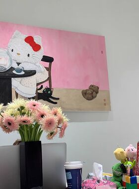 《发财kitty》卡通可爱客厅装饰画女孩卧室儿童房壁画玄关柜挂画