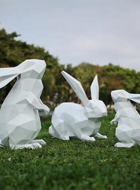 几何兔子雕塑商场售楼处公园草坪玻璃钢抽象动物园林景观装饰摆件