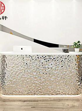 现代酒店不锈钢镜面水波纹吧台雕塑公司餐厅金属装饰前台摆件