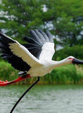 仿真户外雕塑白鹤摆件玻璃钢水池塘白鹭装饰花园林鸟景观仙鹤模型