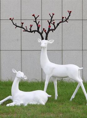 仿铜梅花鹿雕塑户外白鹿玻璃钢抽象模型园林景观大型仿真动物摆件