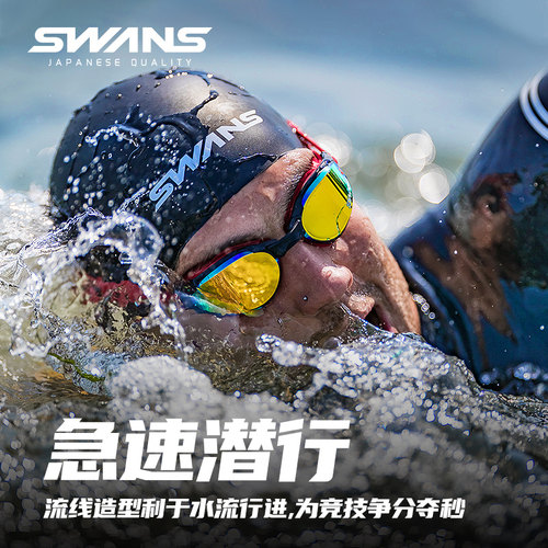 swans诗韵泳镜专业训练男女大框竞速防水防雾高清游泳眼镜 SR81M - 图0