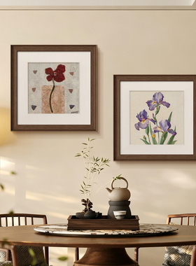 中古风餐厅挂画轻奢《隅花意》客厅卧室床头大白墙装饰画法式复古