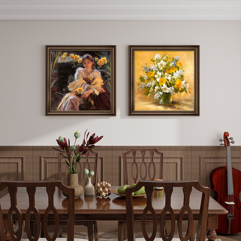 美式餐厅装饰画复古油画饭厅背景墙小众艺术组合挂画高档花卉壁画,淘宝优惠券,粉丝福利购,淘宝优惠卷