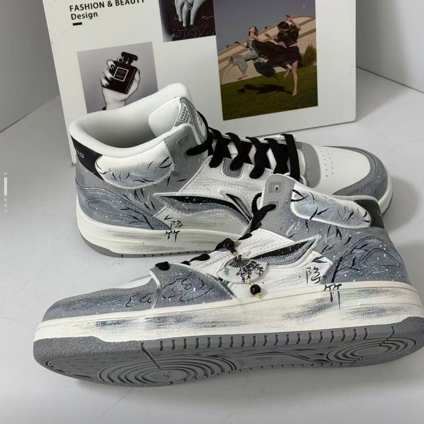 定制球鞋李宁板鞋天迹HI复古暗黑系涂鸦炫酷个性潮流街头中帮男款,淘宝优惠券,粉丝福利购,淘宝优惠卷