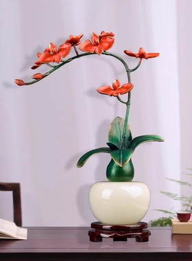 蝴蝶兰黄铜花插盆景乔迁客厅摆件