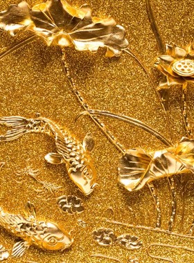 威弗列德年年有余金盘金箔漆线雕工艺品摆件客厅玄关装饰乔迁礼品