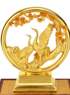 威弗列德松鹤延年金箔摆件老人生日礼物贺寿礼品装饰品创意工艺品