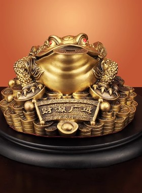 威弗列德三足铜金蝉金蟾蜍办公室店铺开业装饰工艺品黄铜金蟾摆件