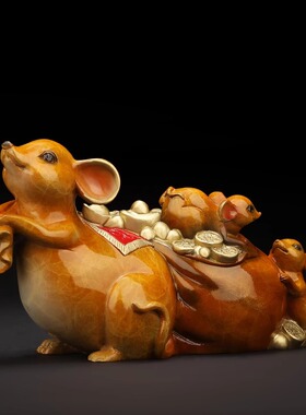 威弗列德新中式招财鼠生肖贺岁新年家居客厅装饰工艺品铜老鼠摆件