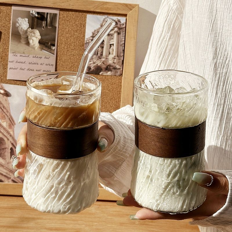 绝美咖啡杯日式耐热玻璃喝水杯竹围家用挂耳拿铁咖啡杯冰美式专用 - 图1