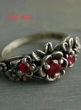 Vintage Bohemian Flower Red Crystal Rings for Women Gorgeous