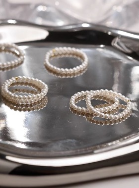 洗手不用摘珍珠戒指小珠迷你小众女轻奢高级感弹性时尚个性极细潮