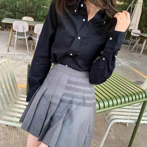 [赠退货宝]TNNE TB百褶裙高腰四杠防走光长裙夏季短裙A字型半身裙 - 图1