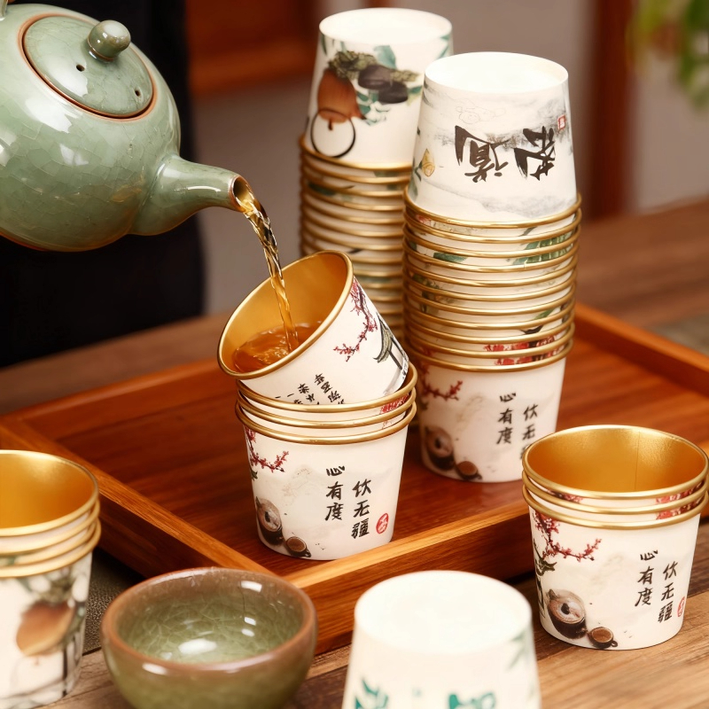 小茶杯一次性纸杯金箔加厚隔热家用整箱超市商用酒杯待客喝茶防烫 - 图3